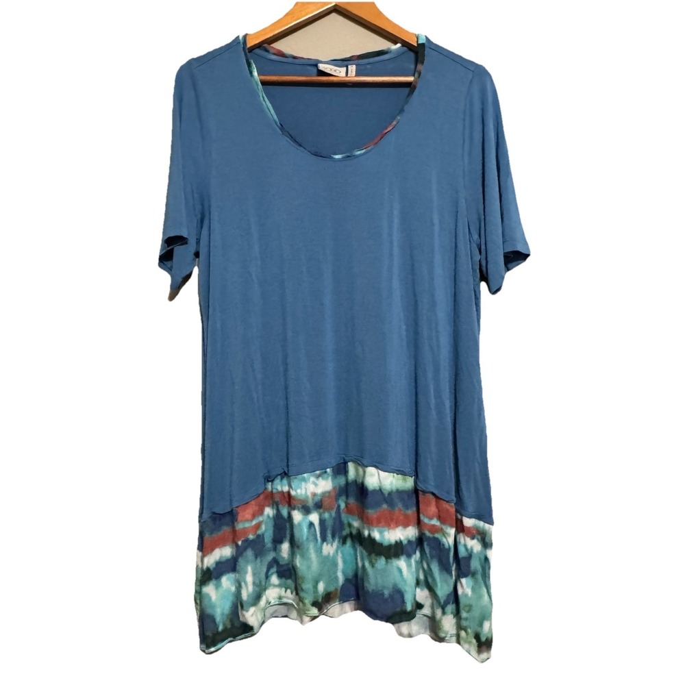 Logo Lori Goldstein Women's Pastel Blue Tie Dye Midi‎ Dress 1X Hippie Artsy